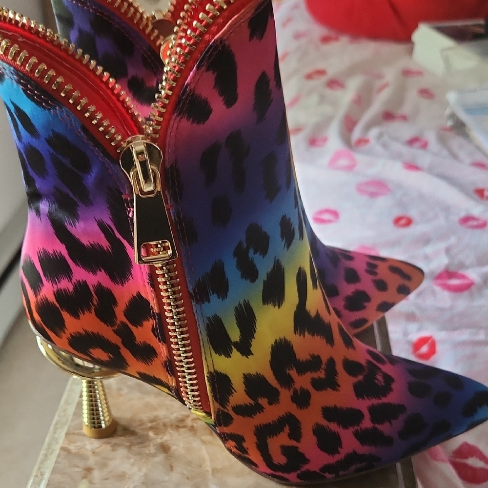 Privileged Blue and Orange Ankle Booties with Stiletto Heel
